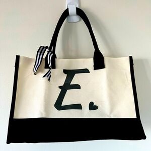Initial Letter E with heart Black and Cream Canvas Tote Bag